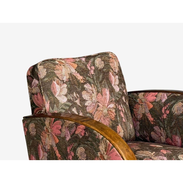 Swedish Modern, Art Deco Lounge Chairs, Stained Birch, Fabric, Sweden, 1940s For Sale - Image 9 of 13