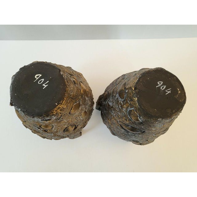 Vintage Gilded Moired Ceramic Vases, 1960s, Set of 2 For Sale - Image 4 of 11