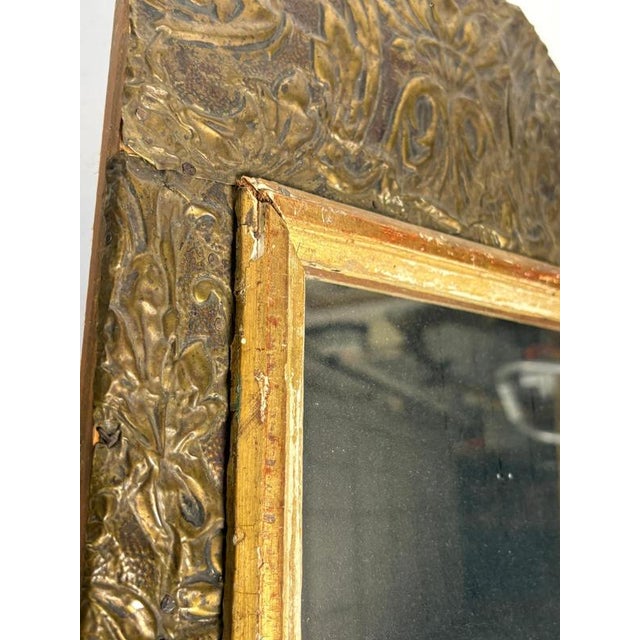 Small French Patinated Mirror in Gilded Metal and Wood, 1970 For Sale - Image 10 of 12