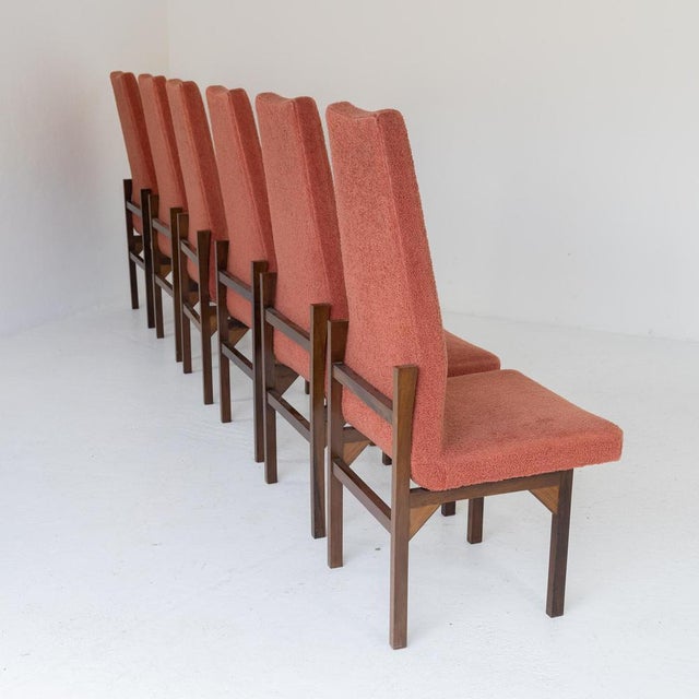 Brown Teak and Red Bouclé Chairs, 1960s, Set of 6 For Sale - Image 8 of 12