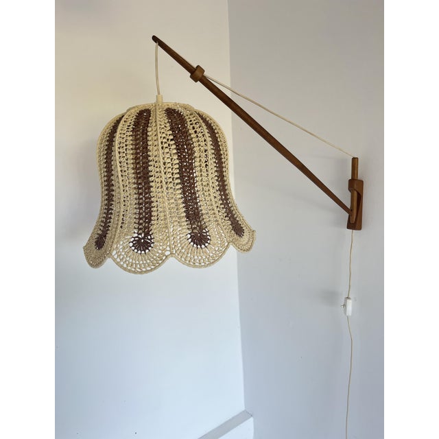 Mid-Century Modern Teak and Sisal Swing-Arm Wall Lamp, 1960s For Sale - Image 6 of 9