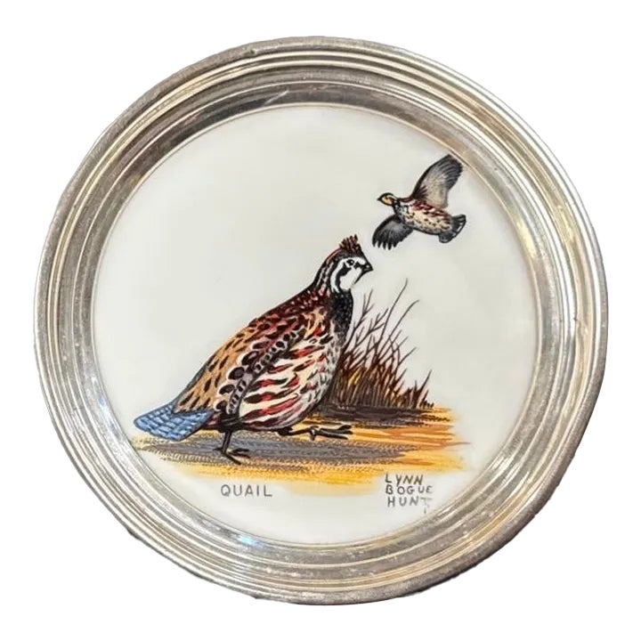 Vintage Hand Painted Porcelain Quail Game Bird Sterling Rimmed