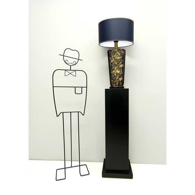 1980s Vintage Italian Black and Gold Glazed Ceramic Table Lamps, 1980s, Set of 2 For Sale - Image 5 of 15
