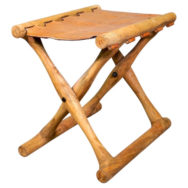 Poul Hundevad Danish Modern Gold Hill Guldhøj Folding Stool in Oak and Cognac Leather by Poul Hundevad, 1960s For Sale - Image 4 of 9