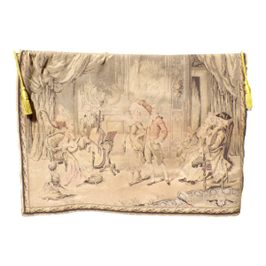 Antique European Large Hanging Tapestry Wall Hanging on Rod Tassels France