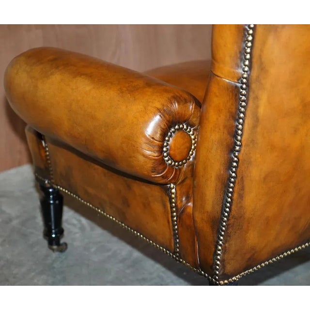 Set of Antique Regency Bolster Brown Leather Library Armchairs For Sale - Image 14 of 18