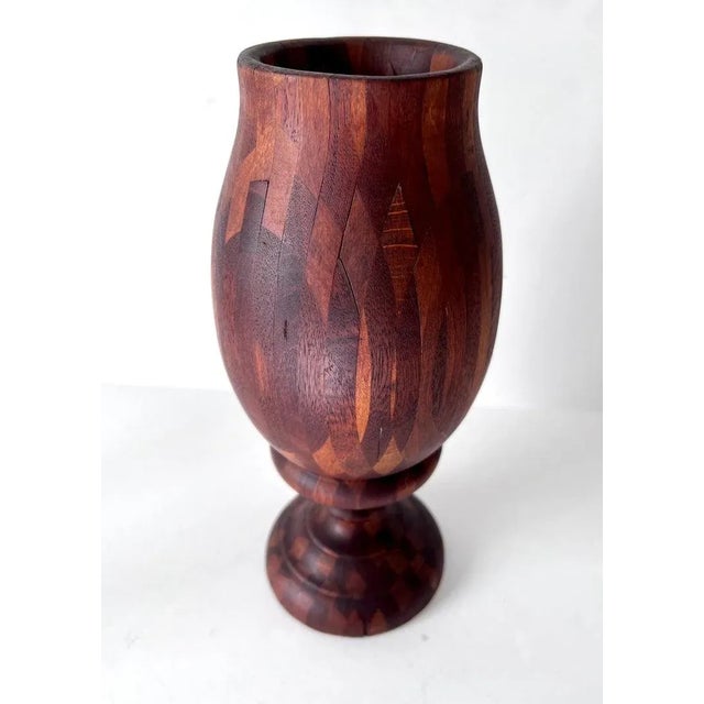Folk Art Treenware Vase or Urn of Inlay Wood For Sale - Image 10 of 11