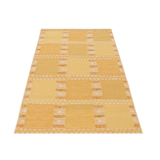 2010s Rug & Kilim’s Scandinavian Style Rug in Beige-Brown & Gold With Geometric Pattern For Sale - Image 5 of 7