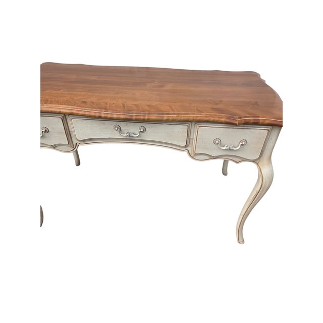 French Country 1980s Ethan Allen French Country Ladies Writing Desk Paint Decorated Console For Sale - Image 3 of 18