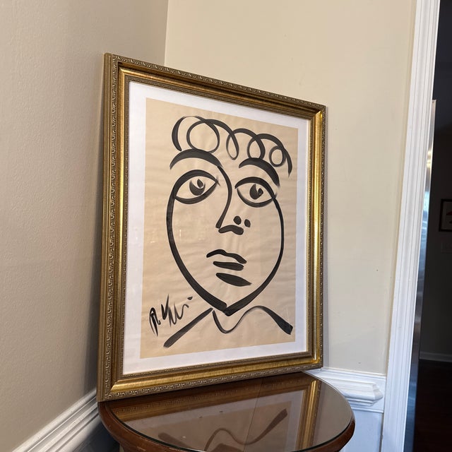 Abstract Peter Keil Original Black & White Abstract Portrait Painting ~ Framed For Sale - Image 3 of 10