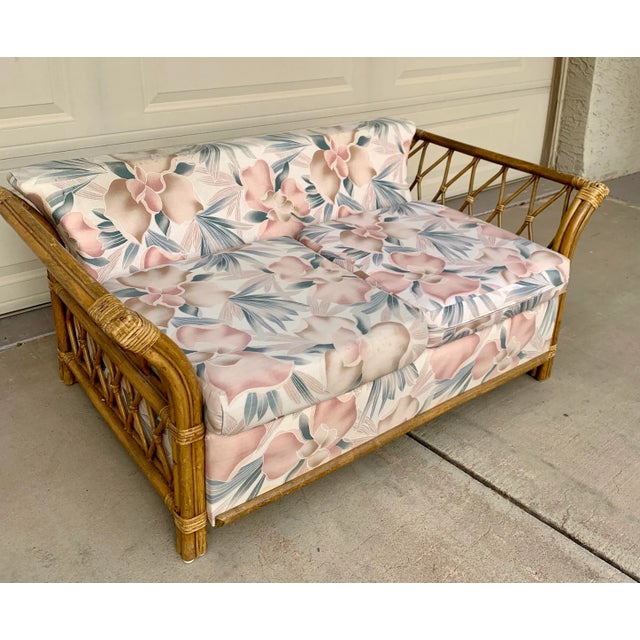 1970s 1970s Vintage Bamboo Rattan Sofa Loveseat For Sale - Image 5 of 8