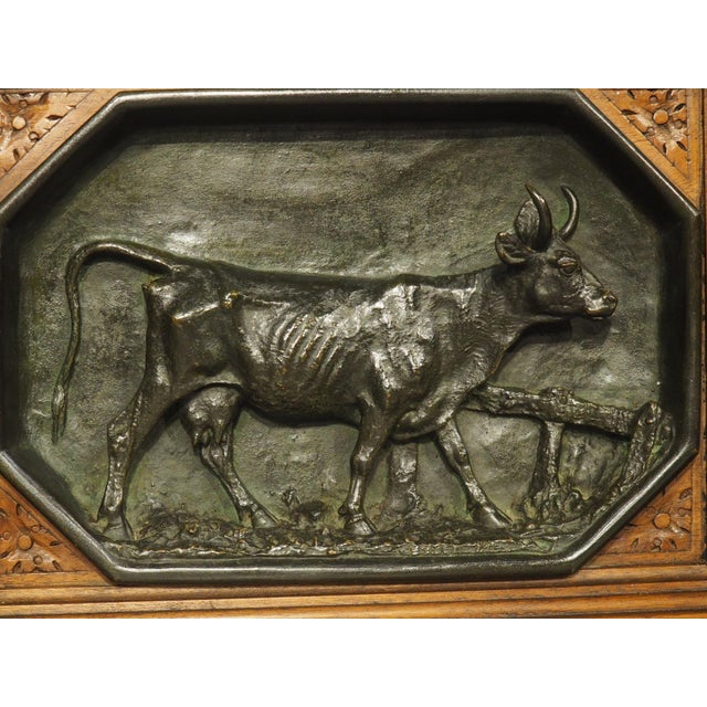 Wood Circa 1860 French Walnut and Bronze Bull Plaques, by Christopher Fratin For Sale - Image 7 of 18