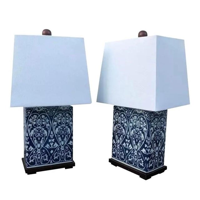 Ralph Lauren Blue and White Table Lamps - A Pair For Sale - Image 9 of 10