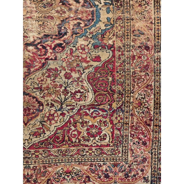19th-Century Persian Kerman Lavar Area Rug, Handwoven Floral Pattern, Ivory & Red, 4’ X 5’ For Sale - Image 11 of 12