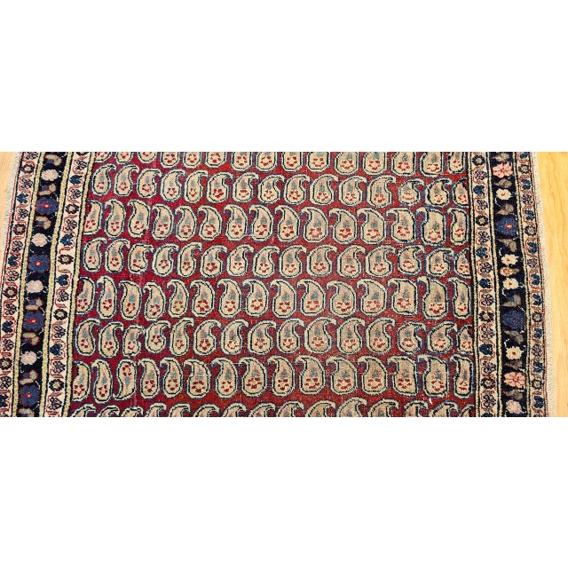 Red Vintage Malayer Area Rug, Hand-Knotted Wool, Allover Paisley Pattern, Red & Navy, 3x3 For Sale - Image 8 of 14