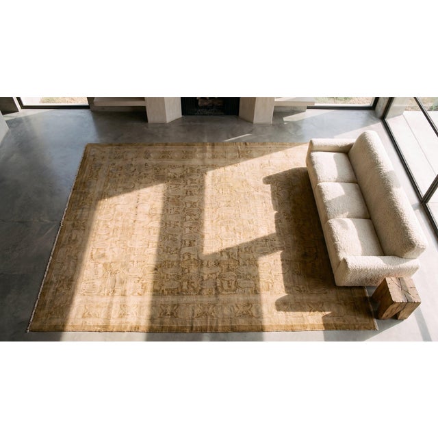 Camel 1890s Tan Camel Paisley Traditional Antique Indian Amritsar Rug 13'2" X 17'8" Handknotted Wool Carpet For Sale - Image 8 of 9