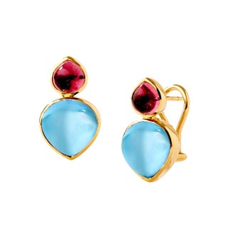 Mogul Gemstone Heart Clip Earrings Blue Topaz, 2 Pieces For Sale