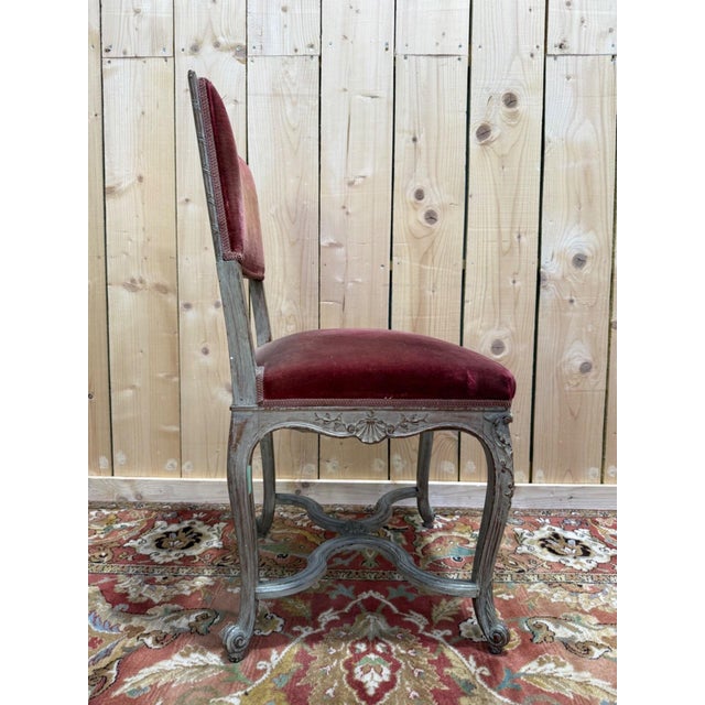 Venetian Louis XV Style Chairs Lacquered Wood with Painted Details and Burgundy Velvet Seats, Set of 8 For Sale - Image 9 of 10