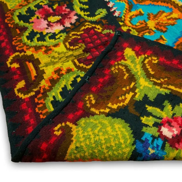 Vintage Romanian Handwoven Wool Kilim Rug with Floral Folk Pattern, 1970s For Sale - Image 10 of 12