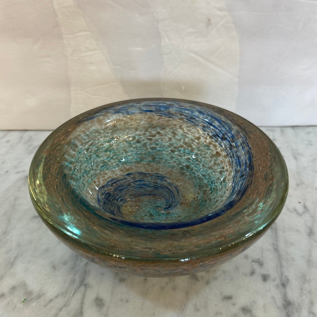 Copper Infused Thick Hand Blown Murano Glass Catchall in Green and Blue For Sale - Image 10 of 10