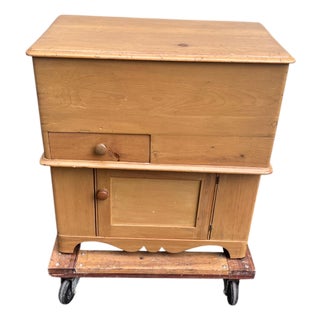 Antique Primitive Pine Dry Sink / Washstand With Lift-Top Storage & Cabinet For Sale