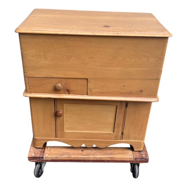 Antique Primitive Pine Dry Sink / Washstand With Lift-Top Storage & Cabinet For Sale