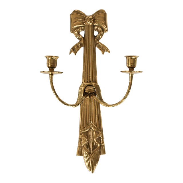 Brass Candle Double Arm Wall Sconce For Sale