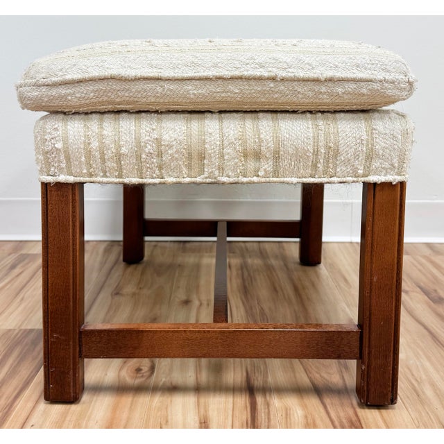 Vintage Pillow Top Tufted Tweed Upholstered Wood Bench For Sale - Image 9 of 11