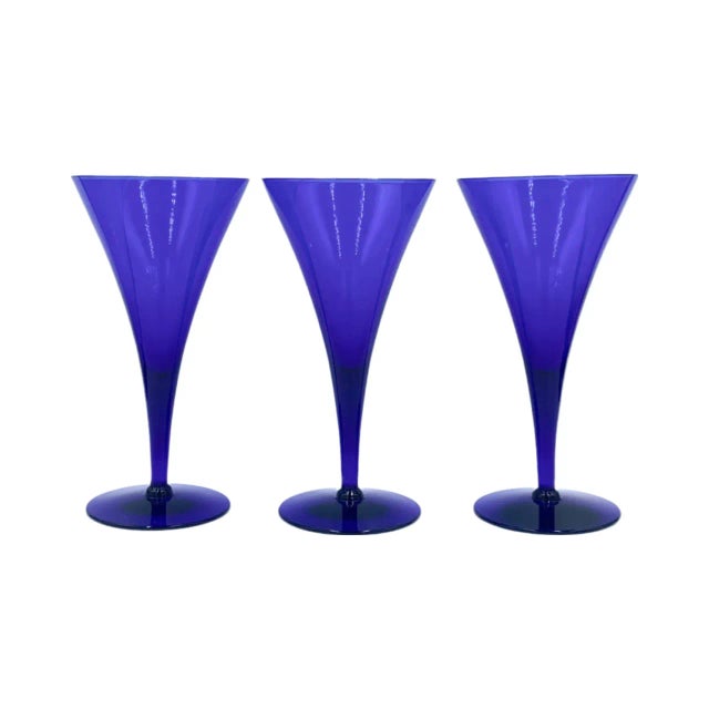 Set of 6 Vintage Cobalt Blue Champagne Flutes Glasses For Sale - Image 9 of 13