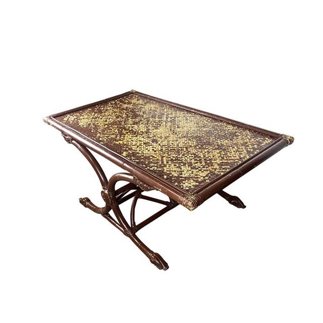 Rustic Low Rectangular Brown Rustic Bamboo and Rattan Coffee Table in Brown For Sale - Image 3 of 6