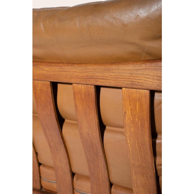 Mid-Century Modern Brutalist 2-Seater Sofa in Oak and Leather by Guillerme et Chambron, 1950s For Sale - Image 9 of 10