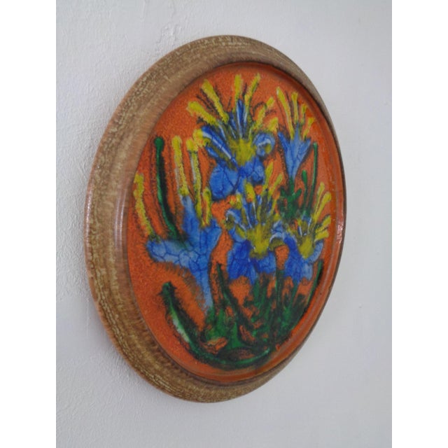 Large Glazed Flower Studio Ceramic Wall Plaque, Germany, 1970s For Sale - Image 3 of 12