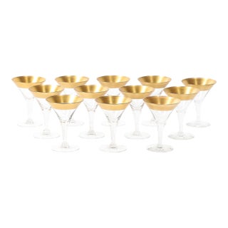 Set of 12 Mid-Century Modernist Gilt Rimmed Coupe Glasses by Dorothy Thorpe For Sale