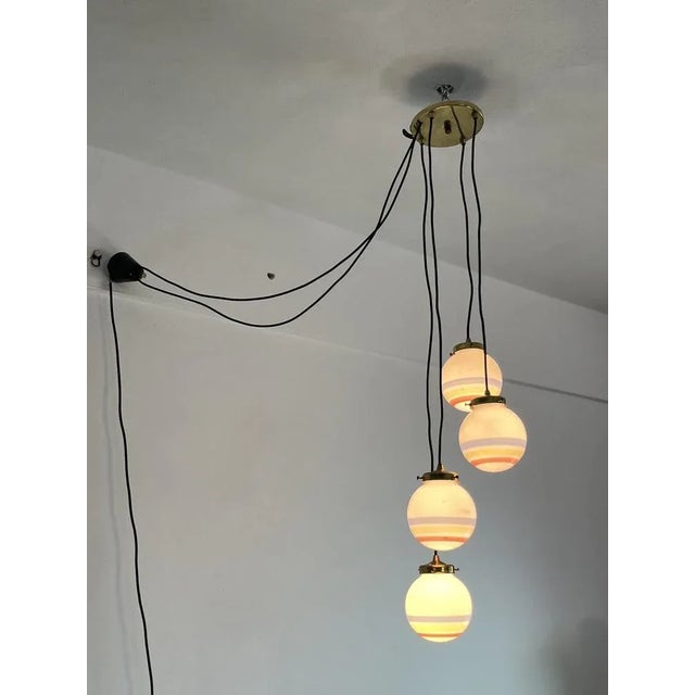 Vintage Suspension 4 Lights with Glass Bowls, Italy, 1970s For Sale - Image 6 of 13