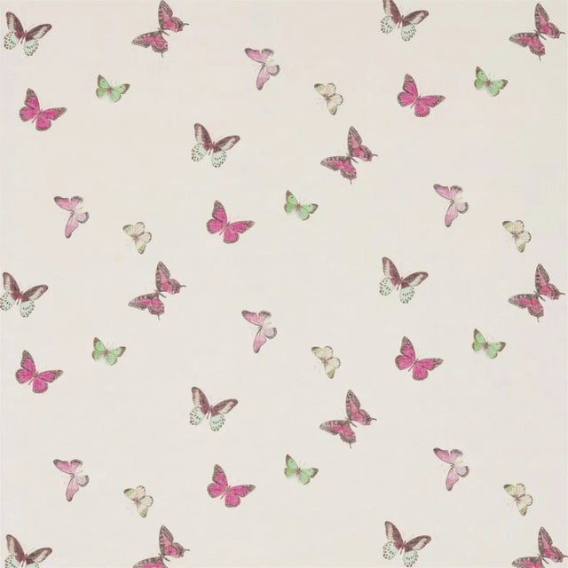 Sanderson Butterfly Voile Fabric in Fuchsia/Cream For Sale