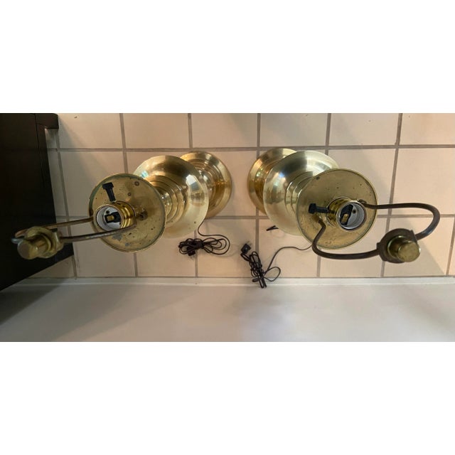 Tall Mid-Century Modern Asian Inspired Brass Urn Lamps- a Pair For Sale - Image 11 of 13