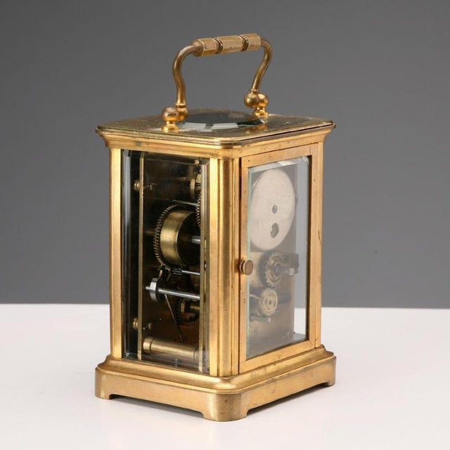 Vintage Bronze and Beveled Glass Travel Clock For Sale - Image 3 of 7