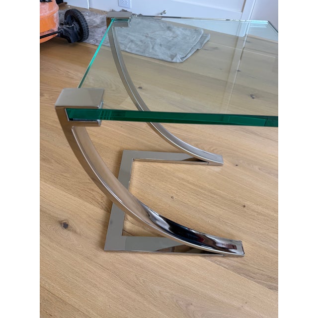 Chrome and Floating Glass Side Table For Sale - Image 4 of 5