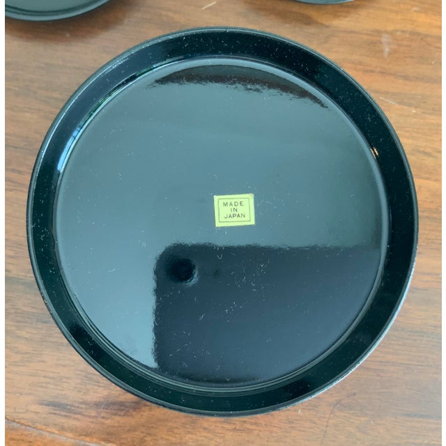 Hollywood Regency Lacquer Chinoiserie Coaster Set With Gold Bamboo Motif– Set of 6 With Holder for Palm Beach Regency & Bar Cart Styling. See Pics! For Sale In New Orleans - Image 6 of 6