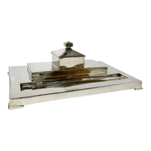 Art-Deco Swedish Hammered Silver Inkwell with Silver Pen, Set of 2
