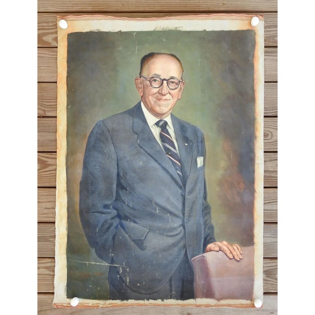 Mid-Century Modern Large Vintage Mid Century Portrait of Gentleman Painting For Sale - Image 3 of 5