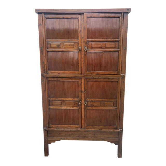 Late 19th Century Antique Chinese Qing Dynasty Split Bamboo 4-Doors Cabinet For Sale
