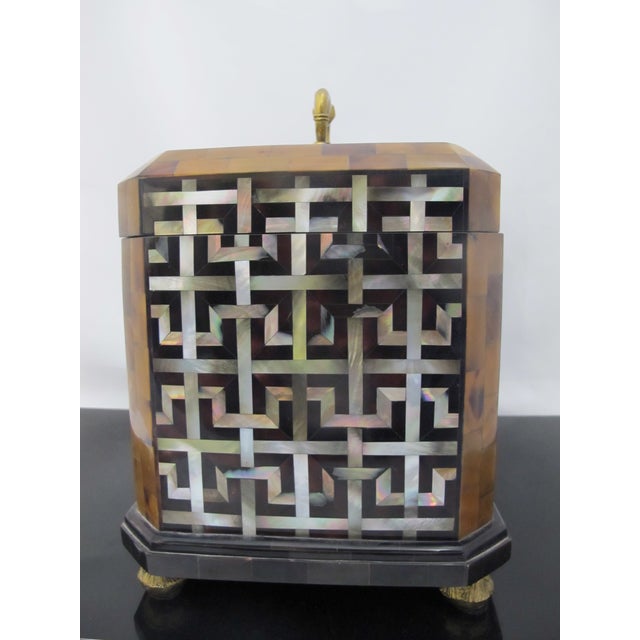 Maitland Smith Mother of Pearl Inlaid Caddy Box With Brass Hardware For Sale - Image 13 of 14