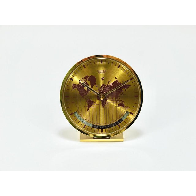 Mid-Century GMT World Time Zone Brass Table Clock, Germany attributed to Wilhelm Kienzle, 1960s For Sale - Image 13 of 17