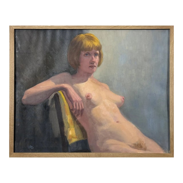 Vintage Realist Oil Nude Study of Seated Woman, Signed (C. 1970, Oil on Canvas Paper) For Sale