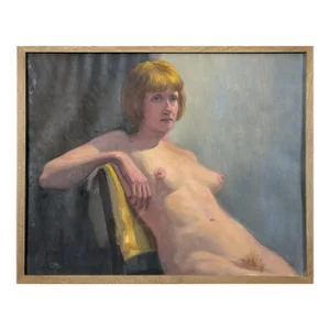 Vintage Realist Oil Nude Study of Seated Woman, Signed (C. 1970, Oil on Canvas Paper)