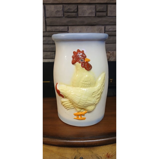 Vintage Ceramic Chicken Design Crock / Vase For Sale - Image 4 of 9