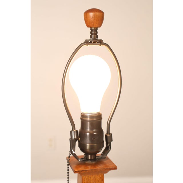 Stickley Mission Collection Oak Table Lamp with Art Glass Shade For Sale - Image 11 of 18