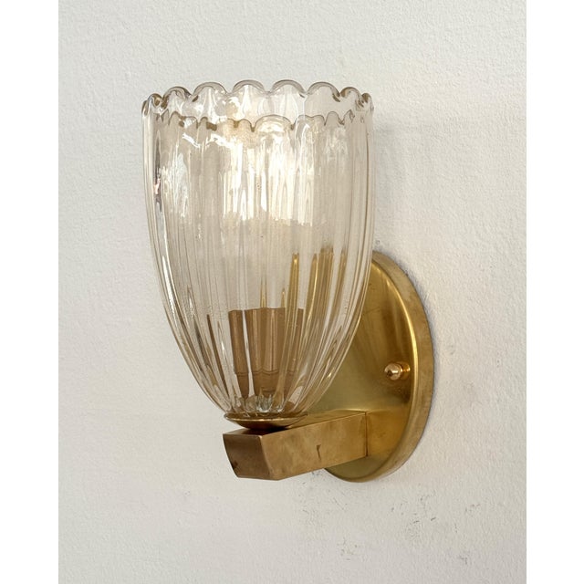 Metal Art Deco Italian Brass and Murano Glass Wall Lights, 1990s, Set of 2 For Sale - Image 7 of 14
