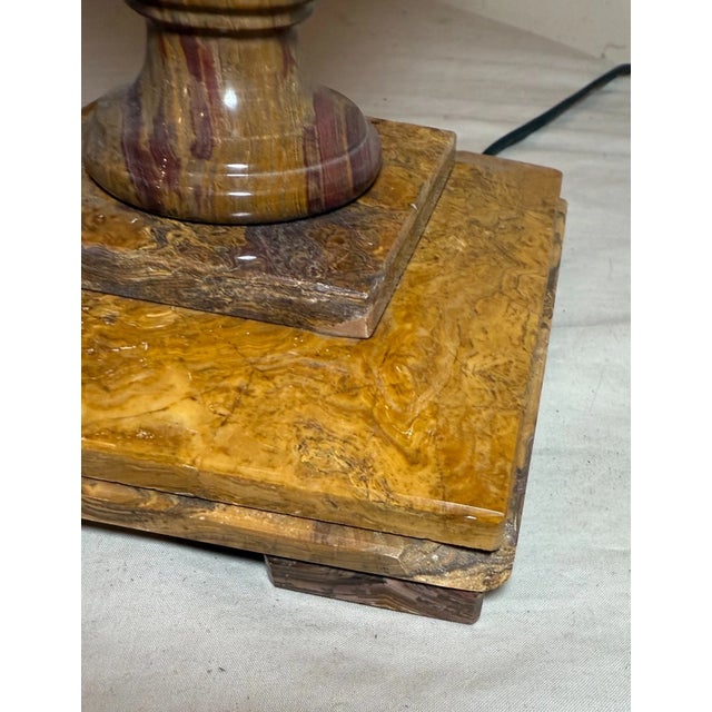 1970s Large Solid Heavy Brown Purple Green Onyx Stone Electric Table Lamp Light For Sale - Image 12 of 12